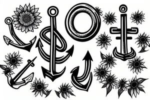 An anchor and two sunflowers tattoo idea