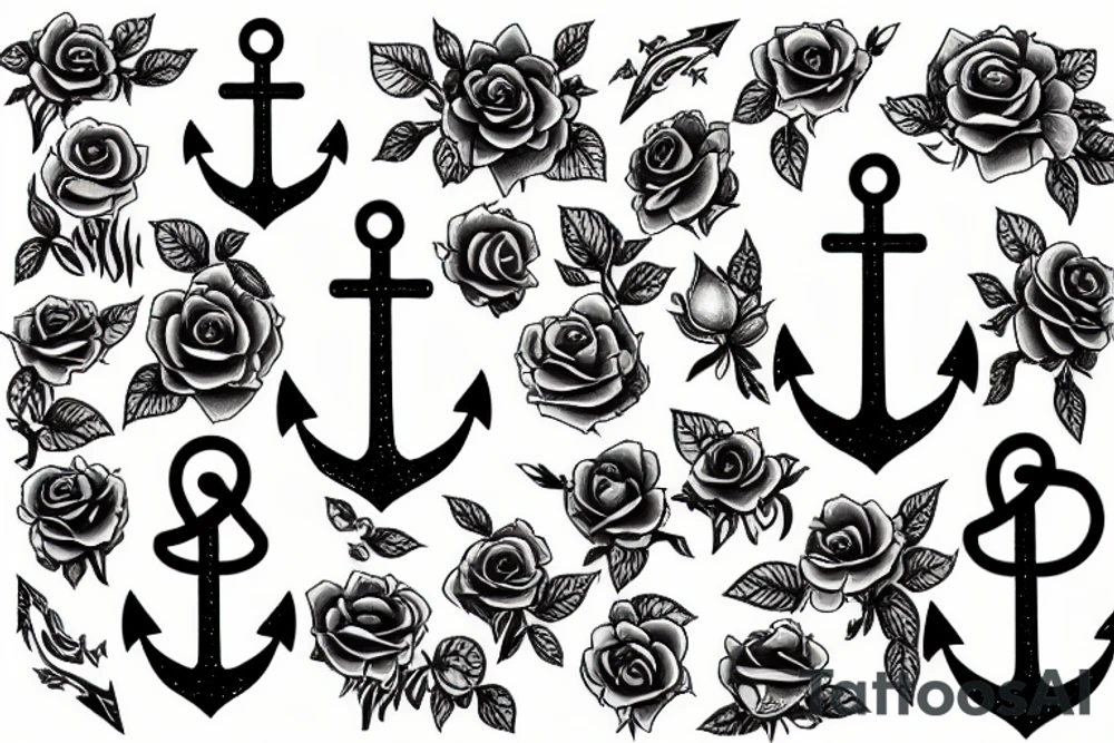 An anchor and two small roses tattoo idea