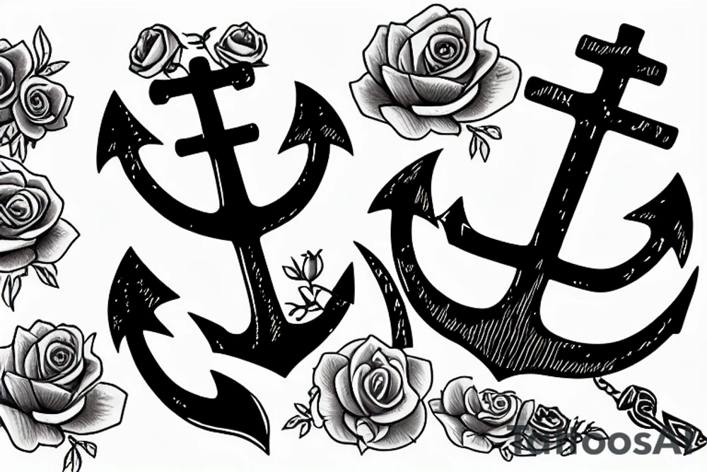 An anchor and two small roses tattoo idea