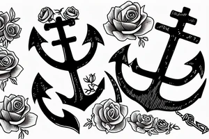 An anchor and two small roses tattoo idea