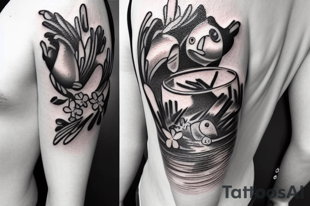 Spring between two fish bowls tattoo idea
