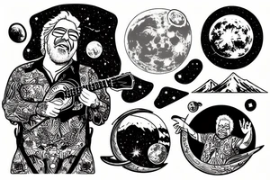 jerry garcia on the moon playing a ukelele with saturn in the background tattoo idea