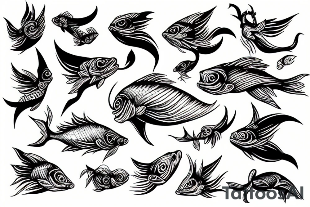 Evil fish with wings tattoo idea