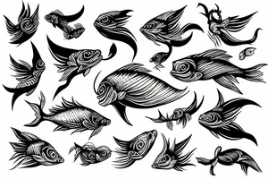 Evil fish with wings tattoo idea