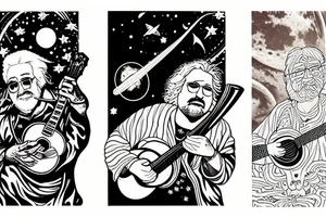 jerry garcia on the moon playing a ukelele with saturn in the background tattoo idea