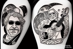 jerry garcia on the moon playing a ukelele with saturn in the background tattoo idea