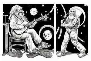 jerry garcia on the moon playing a ukelele with saturn's rings in the background tattoo idea