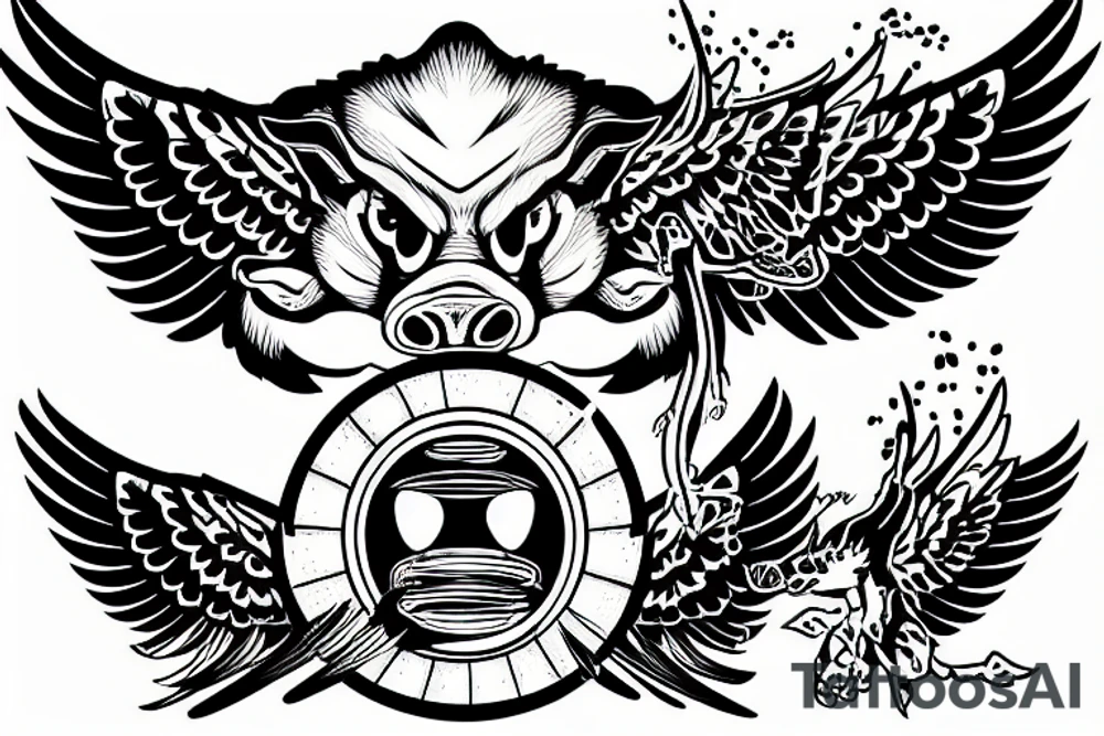 Angry pig with wings tattoo idea