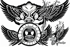 Angry pig with wings tattoo idea