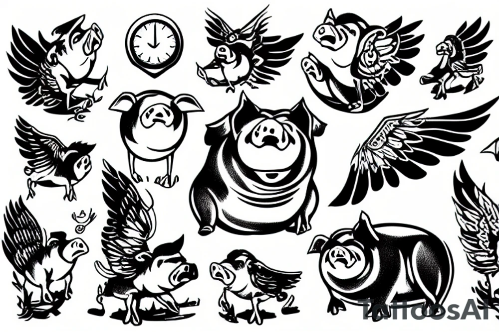 Angry pig with wings tattoo idea