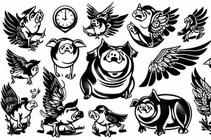 Angry pig with wings tattoo idea