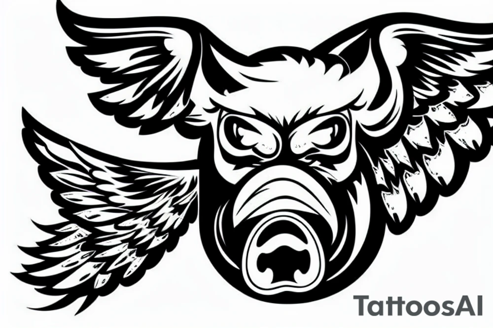 Angry pig with wings tattoo idea