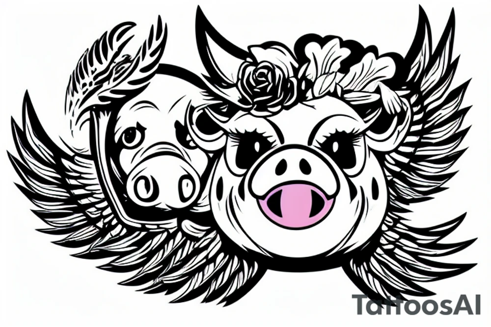 Angry pig with wings tattoo idea