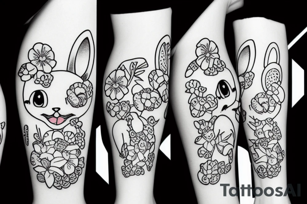 a bunny with a baby milk bottle tattoo idea