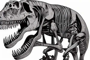 Dinosaur fossil full skeleton t-rex surreal detailed tattoo idea