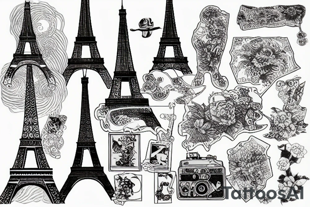 Drawing Programming code on Eiffel Tower tattoo idea