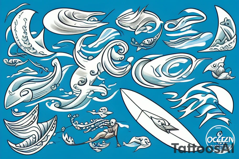 Surfing ocean tattoo idea