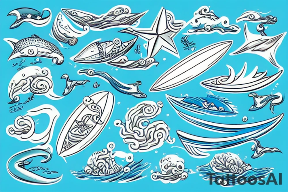 Surfing ocean tattoo idea