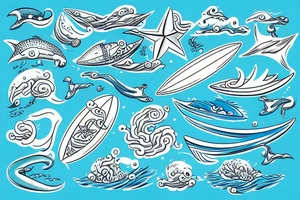 Surfing ocean tattoo idea