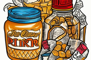 a jif peanut bar jar on a shelf in the style of an renaissance still life tattoo idea