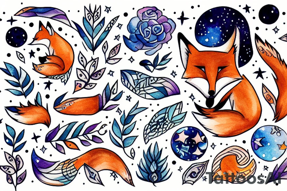 A fox looking to the stars tattoo idea