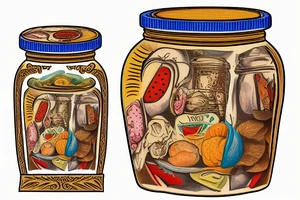 a jif peanut bar jar on a shelf in the style of an renaissance still life tattoo idea