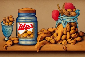 a jif peanut bar jar on a shelf in the style of a renaissance still life tattoo idea