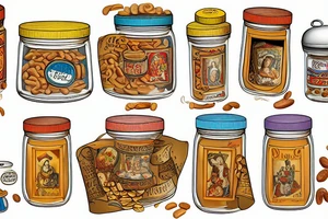 a jif peanut bar jar on a shelf in the style of a renaissance still life tattoo idea