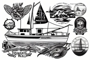 A boat named seawillow in the Pacific Northwest tattoo idea