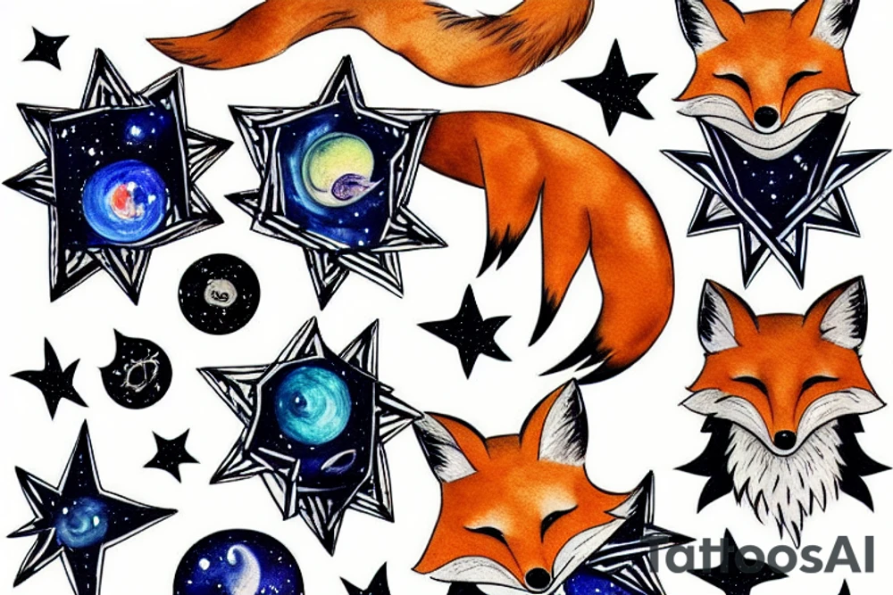 A fox looking at the stars tattoo idea