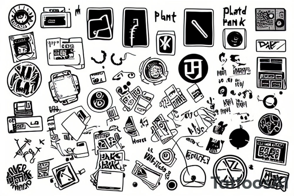 A floppy disc with hack the planet written on it with an anarchy style tattoo idea