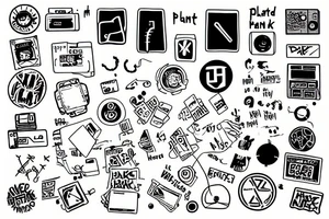 A floppy disc with hack the planet written on it with an anarchy style tattoo idea