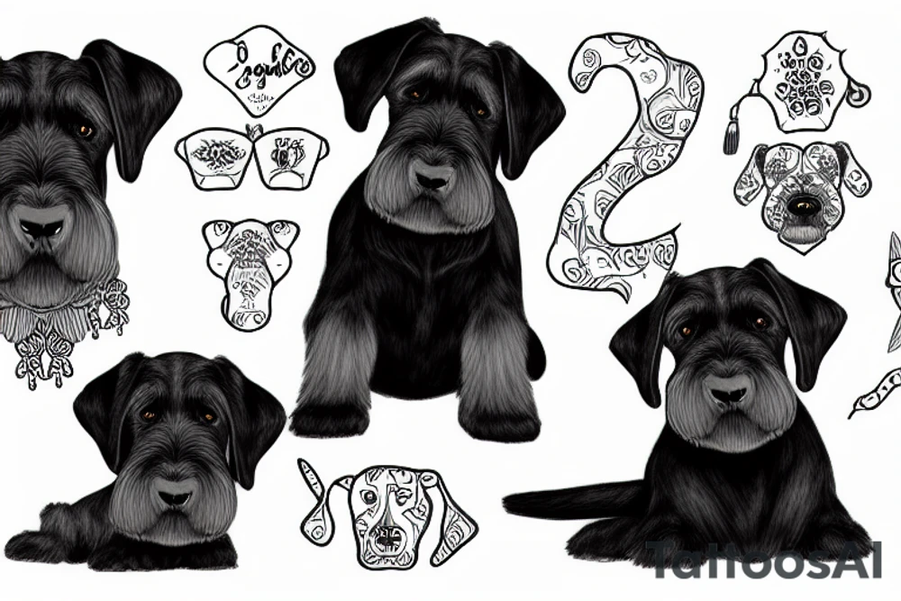 black standard 
schnauzer dog, complete, sitting tattoo idea