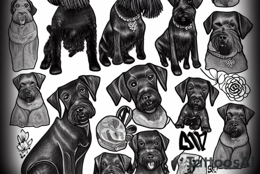 black standard 
schnauzer dog, complete, sitting tattoo idea