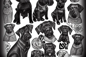 black standard 
schnauzer dog, complete, sitting tattoo idea