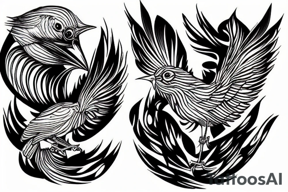red bird on fire tattoo idea