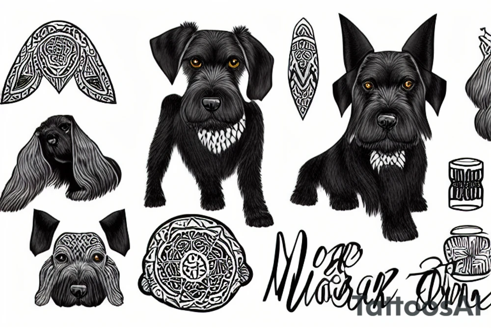 black standard 
schnauzer dog, complete, high quality, super cute tattoo idea
