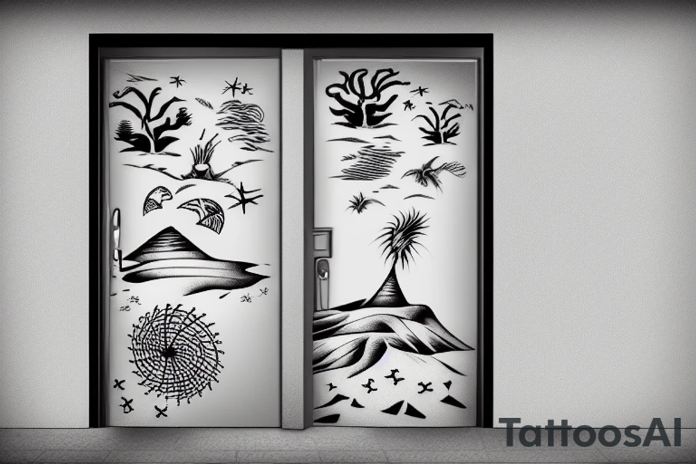 a door in the sand on the beach tattoo idea