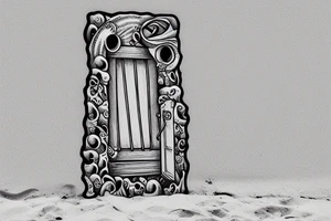 a door in the sand on the beach tattoo idea