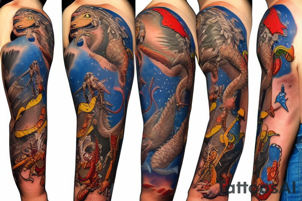 woody from toy story riding a dragon into space tattoo idea