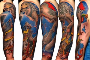 woody from toy story riding a dragon into space tattoo idea