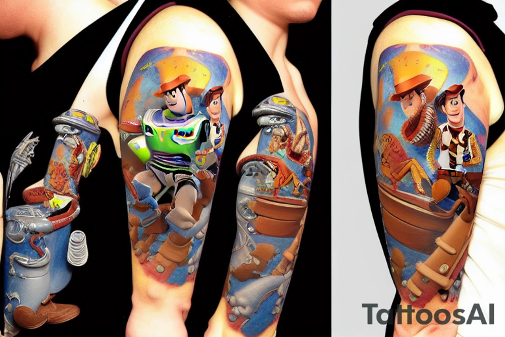 woody from toy story riding a dragon into space tattoo idea