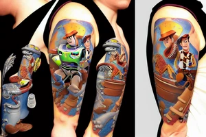 woody from toy story riding a dragon into space tattoo idea