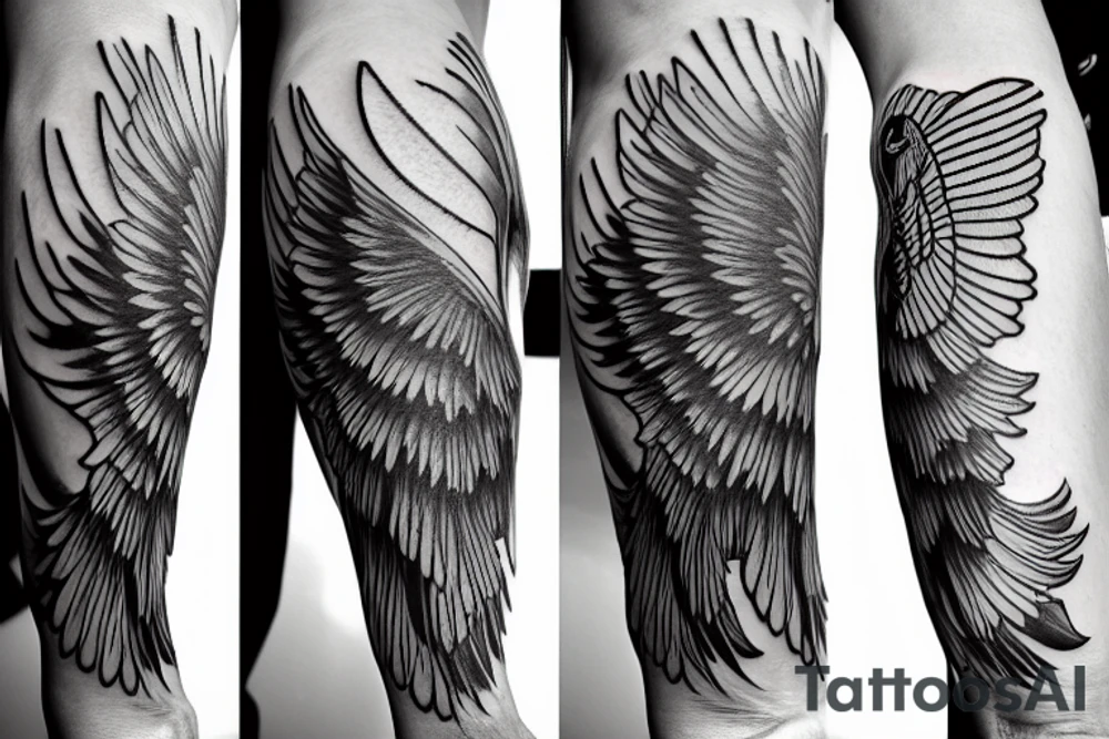 A bird spreading his wings on a male forearm tattoo idea