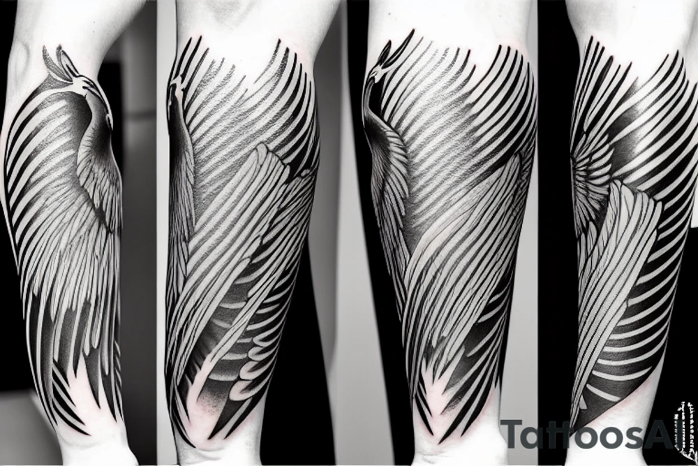A bird spreading his wings on a male forearm tattoo idea