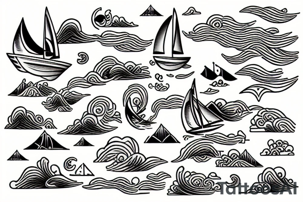 sailboat surfing the waves of a storm tattoo idea