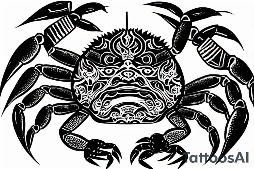 crab with the face of a samurai warrior as body tattoo idea