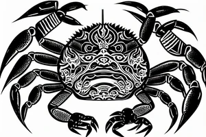 crab with the face of a samurai warrior as body tattoo idea
