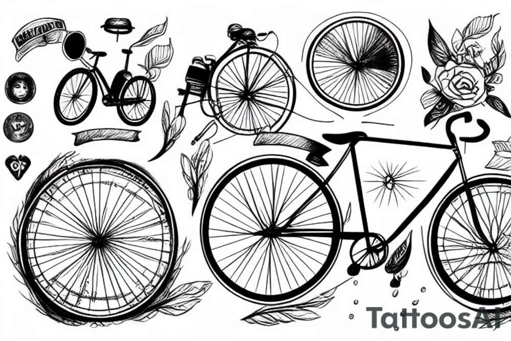 Bicycle along a winding forest road tattoo idea