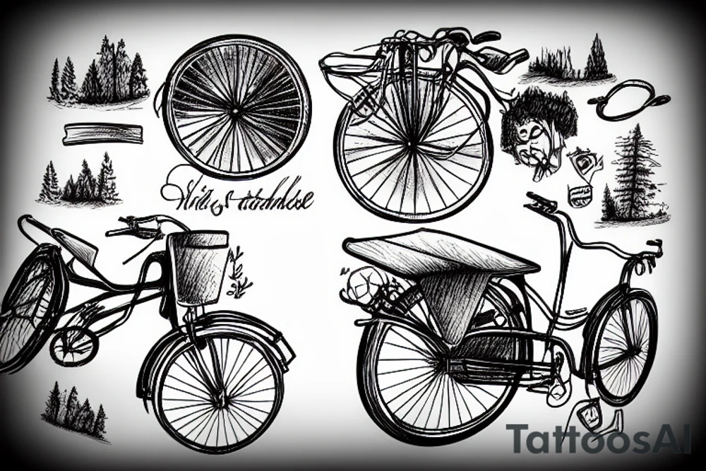 Bicycle along a winding forest road tattoo idea